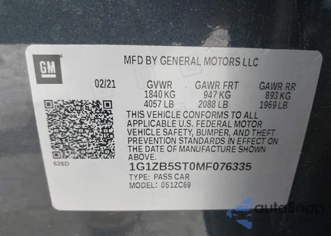 2021 Chevrolet Malibu Fwd Ls from USA, damaged, VIN 1G1ZB5ST0MF076335